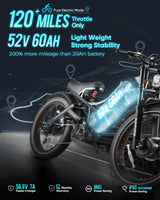 Bicicleta eléctrica Romeo Pro 2 2024, motor dual de 3000 W, batería de 52 V y 60 Ah, neumáticos anchos de 26" x 4.0", para montaña, nieve y todoterreno.
