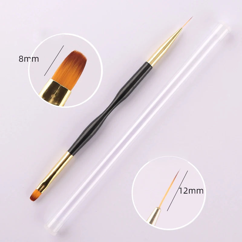New Dual-ended Nail Brush Acrylic Nail Art Brushes Professional UV Gel Nail Polish Liner Flower Painting Drawing Manicure Tools