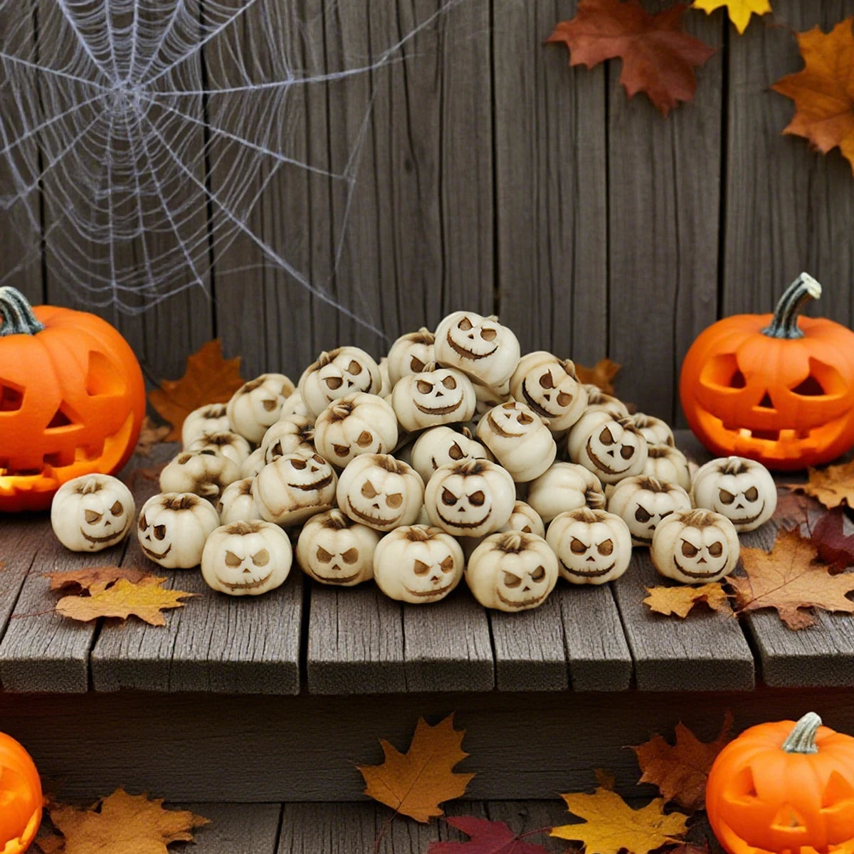 20 creative Halloween white pumpkins, outdoor garden bonsai decoration filled with pumpkin ornaments, home micro landscape decor