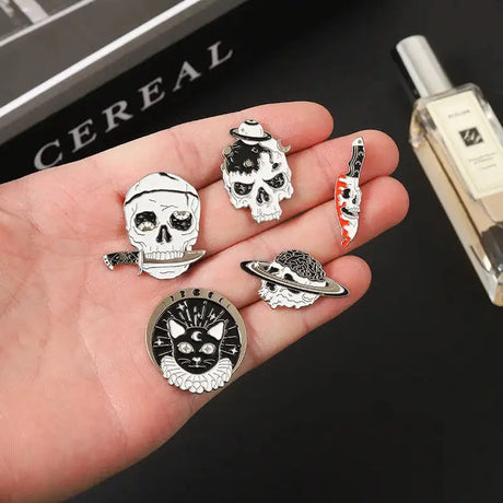 Punk Style Brooch Skull Rose Heart Brooch Halloween Cat Head Compass Wizard Hat Black Cat Alloy Brooches Enamel Badge Lapel Pins - Lootquake