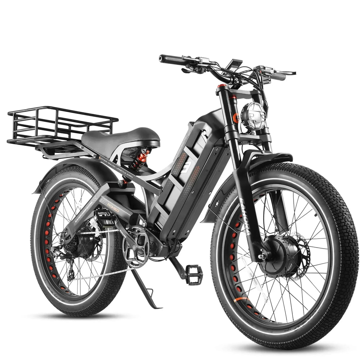 Bicicleta eléctrica Romeo Pro 2 2024, motor dual de 3000 W, batería de 52 V y 60 Ah, neumáticos anchos de 26" x 4.0", para montaña, nieve y todoterreno.