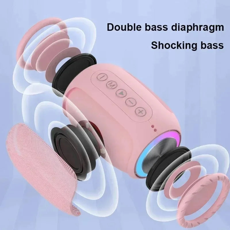 Altavoz Bluetooth rosa con potentes funciones, altavoz portátil Bluetooth para exteriores, resistente al agua, graves de 10 W, compatible con tarjeta TF