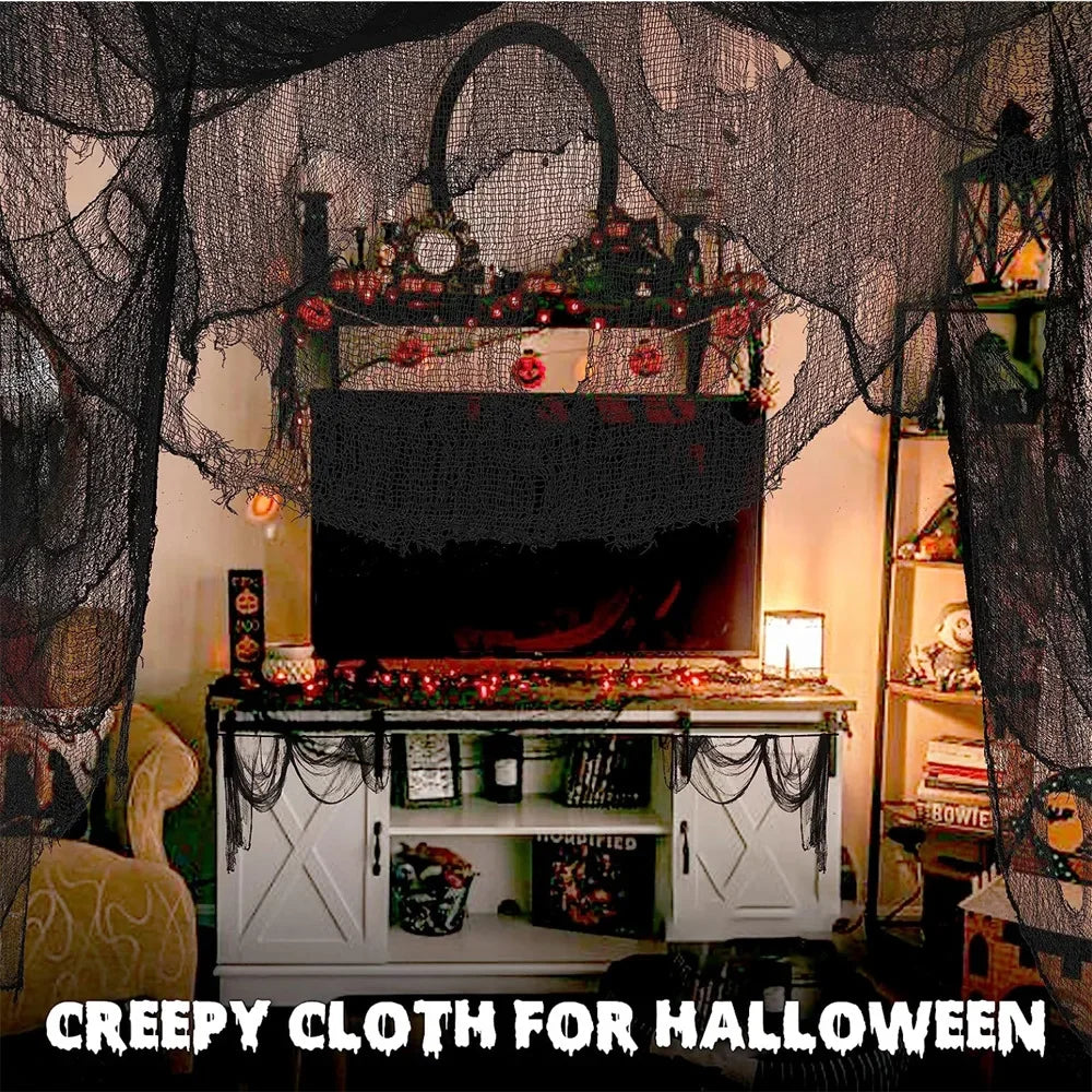 76x183cm Halloween Decorations Black Creepy Gauze Cloth Window Table Door Net Spooky Fancy Dress Party Haunted House Wall Decor
