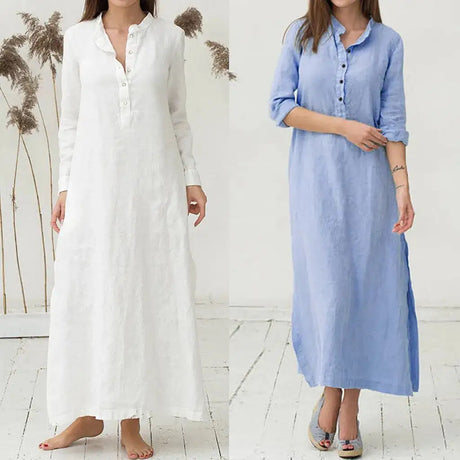 2023 Pre Autumn New Pure Color Dresses For Women Cotton Long Sleeve Plain Oversized Maxi Long Dress Casual Summer Loose Dress - Lootquake