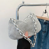 Bling Rhinestone Evening Clutch Bag | Women's Korean Designer Diamond Chain Dinner Party Handbag (Lady Square Tote Shoulder Bag)