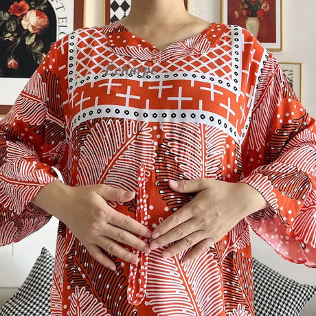 New Style African Dashiki Print Long Sleeve Loose Cotton Elegant Women  Abaya Long Dress Summer Maxi Casual Dresses Vestidos - Lootquake