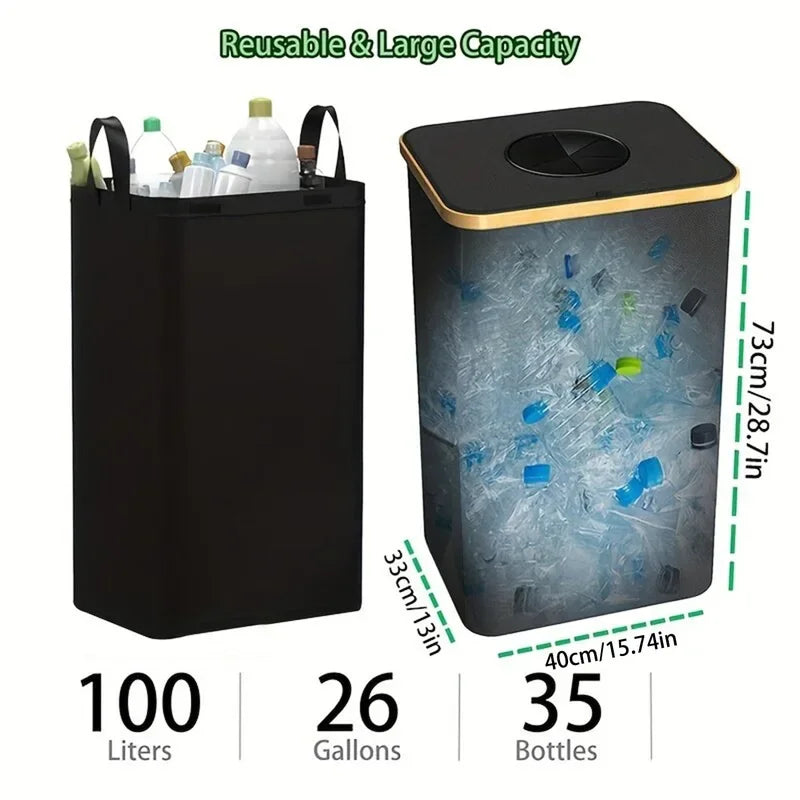 Poubelle de recyclage de cuisine 100 L et sacs de rangement, poubelle de recyclage de cuisine, poubelle de recyclage de bouteilles de grande capacité avec sacs fourre-tout amovibles,