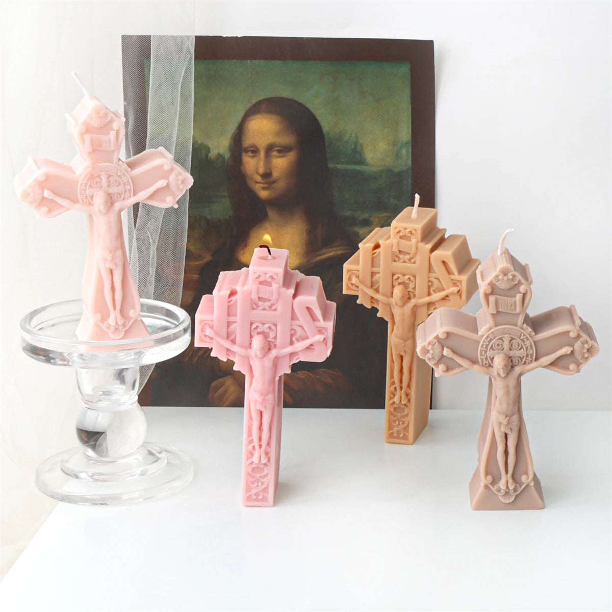 Moule en silicone 3D en forme de croix de Jésus pour bougie, moulage en résine pour perles aromatiques, savon, décoration artisanale, cadeau