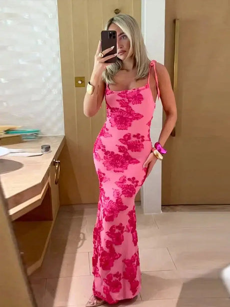 3D Flowers Mesh Patchwork Maxi Dresses Women Sleeveless Embroidered Floral Long Dress Elegant Evening Party Wedding Gowns - Lootquake