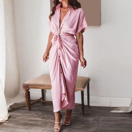 Formal Dresses For Wedding Guest Short Sleeve Long Dress Temperament Commuting High Waist Button Dress vestidos de graduación - Lootquake