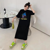 Vestido largo blanco con estampado Harajuku para mujer, ropa Y2K, informal, de manga corta y cuello redondo, moda coreana, vestidos sueltos de verano para mujer 2024