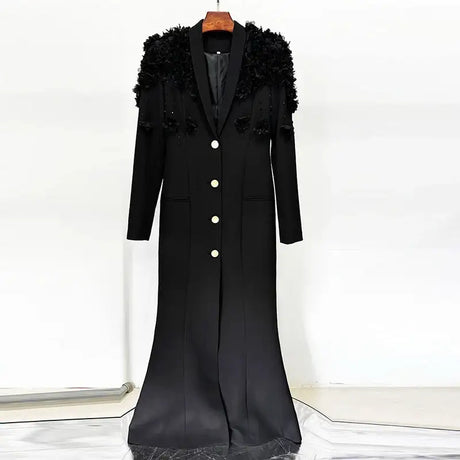 HIGH QUALITY Newest Fashion 2025 Designer Maxi Dresses Women's Long Sleeve Stunning Flowers Appliques Beaded Long Dress - Lootquake