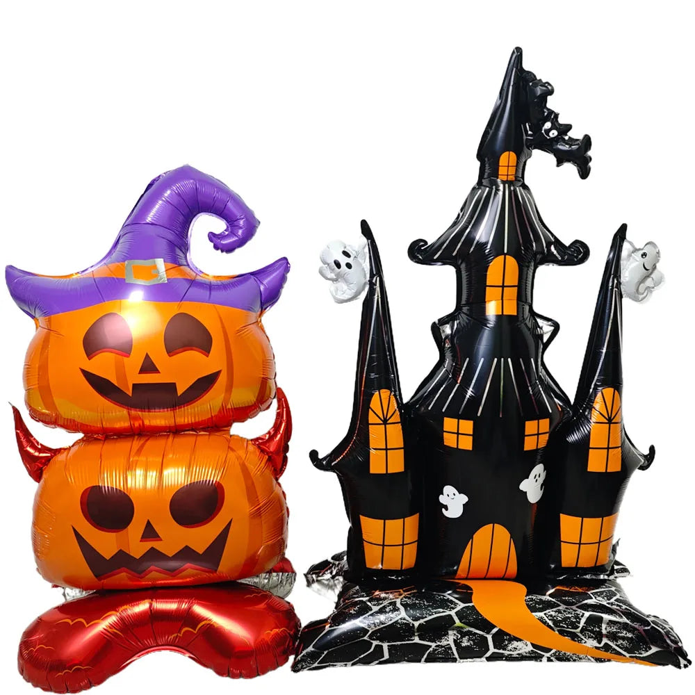Halloween Theme Standing Balloon Pumpkin Haunted House Spider Cat Foil Balloon Happy Halloween Decor Supplies Kids Gifts