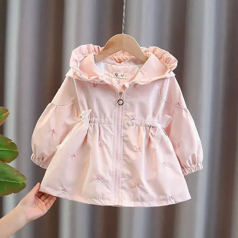 Girls Windbreaker Medium Length Coat Spring and Autumn New Children's Fashion Hooded Coat Little Girl Trench Coat