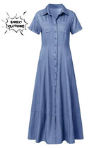 2023 Fashion New Long Dress Shirt Neck Pocket Large Swing Dress Casual Elegant Temperament Single Breasted Denim Dress - Lootquake
