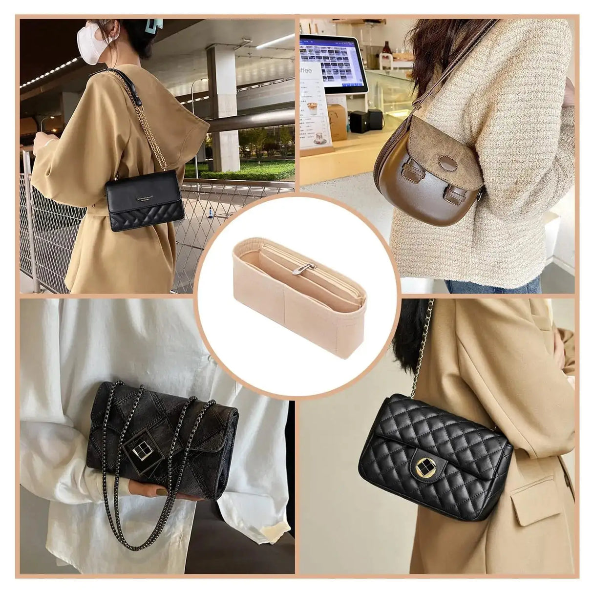 Felt Insert Bag Organizer Bag In Bag For Handbag Purse Organizer for Longchamp Mini Shoulder Bag - Lootquake