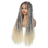 Bohemian Box Braided Wig | Full Lace Senegalese Twist & Goddess Locs Styles | Synthetic Braided Wig | Light Brown Lace