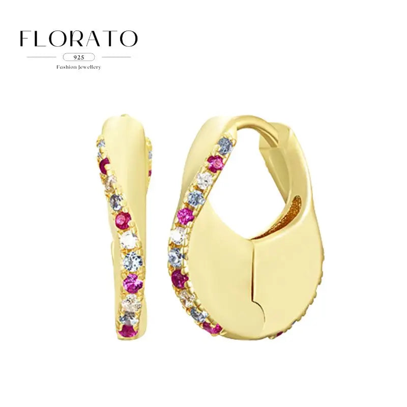 Pendientes de plata de ley 925 con microincrustaciones de circonitas en forma de aro y hebilla geométrica de lujo, joyería de moda, regalo al por mayor