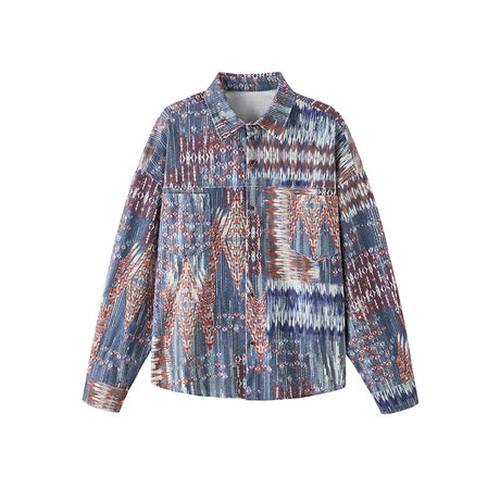 Corduroy Tie-Dye Long Sleeve Shirt - Trendy Vintage Style Button-Up for Men & Women Soft & Comfortable Fall Fashion Clothing Man - Lootquake