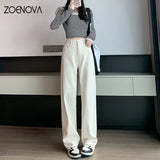 ZOENOVA High Waisted Jeans Y2K Fashion Women Clothing Blue Black Straight Leg Denim Pants Trousers Mom Jean Baggy Trousers Tall - Lootquake