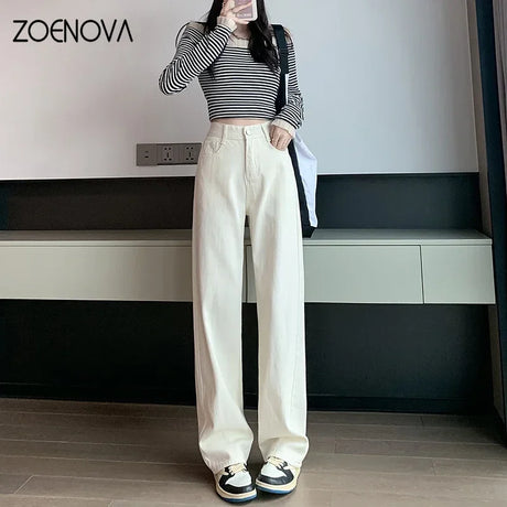 ZOENOVA High Waisted Jeans Y2K Fashion Women Clothing Blue Black Straight Leg Denim Pants Trousers Mom Jean Baggy Trousers Tall - Lootquake