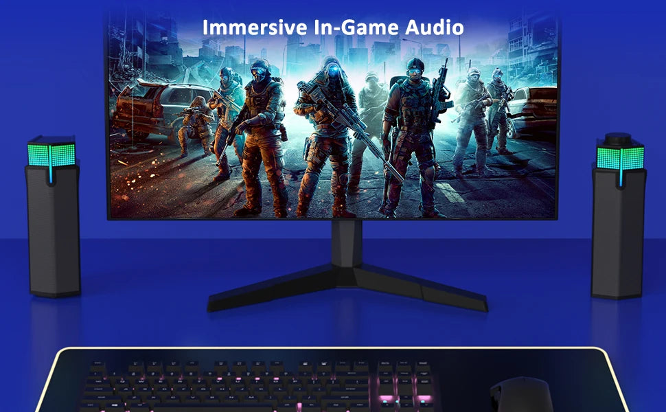Enceintes Bluetooth pour PC de bureau, barre de son pour PC de jeu, filaire, alimentée par USB, superbe son stéréo, avec éclairage LED