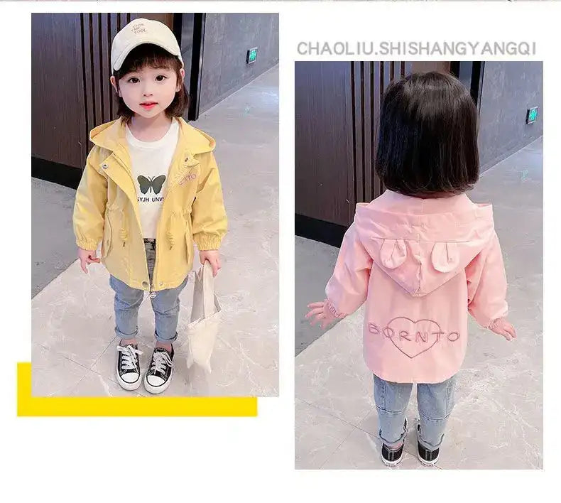 Girls Windbreaker Medium Length Coat Spring and Autumn New Children's Fashion Hooded Coat Little Girl Trench Coat - Lootquake