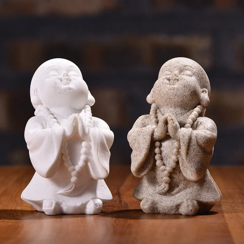 Smile Baby Monk Statue Buddha Sculpture Meditation Sitting Buddha Thailand Fengshui Buddha Figurines for Decor Nature Sandstone