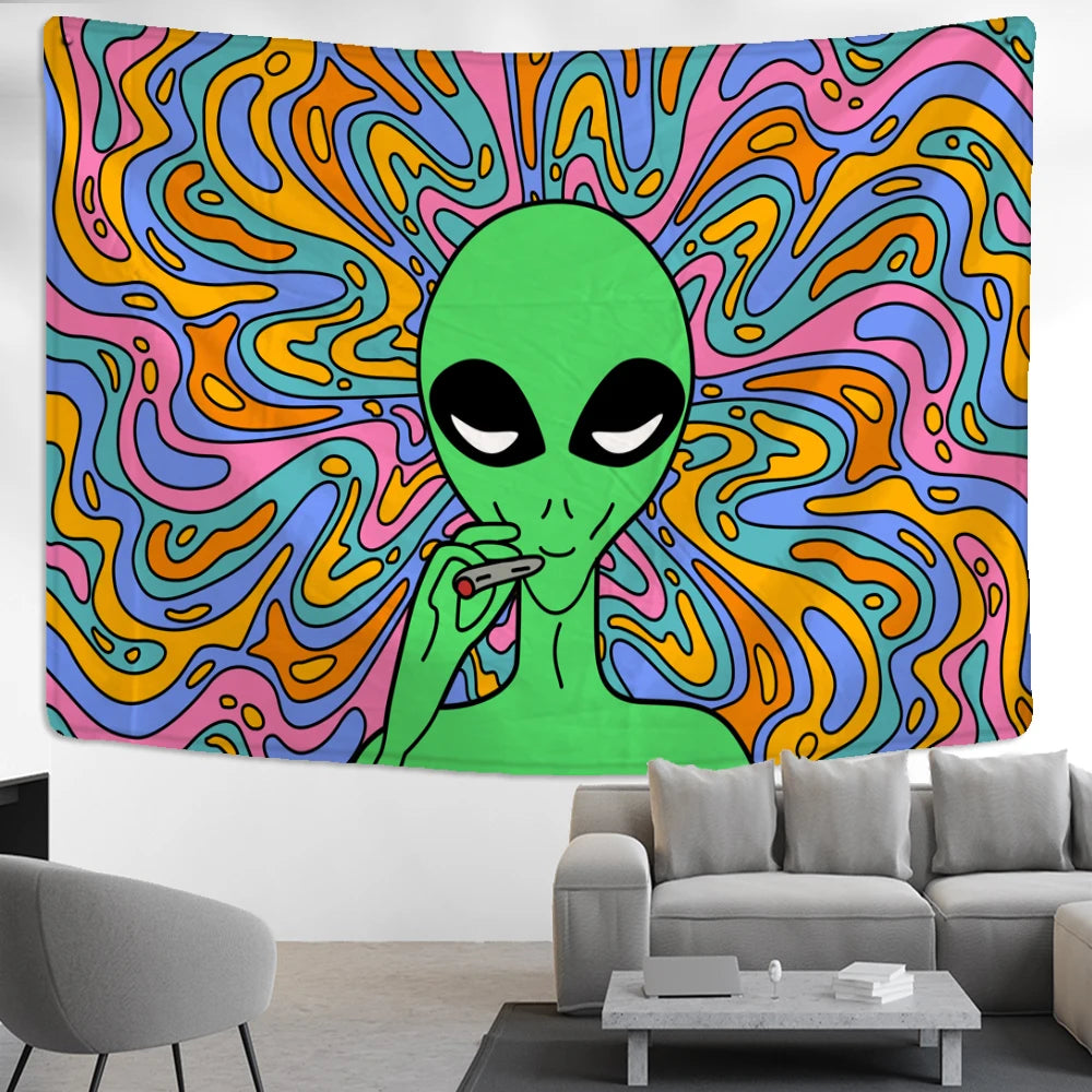 Psychedelic Vertigo Alien Tapestry Wall Hanging Abstract Hippie Tapies Witchcraft Mysterious Bohemian Dormitory Home Decor