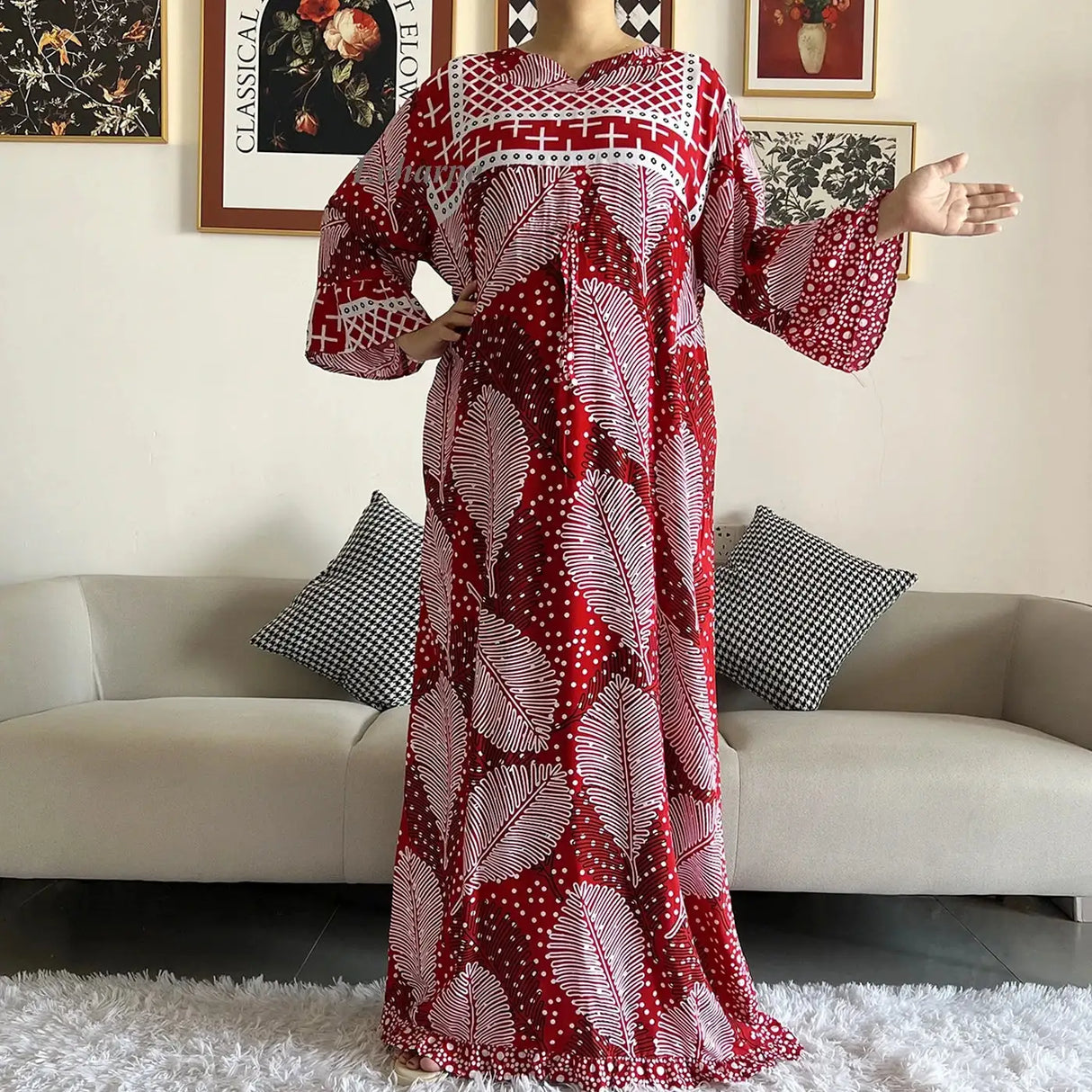 New Style African Dashiki Print Long Sleeve Loose Cotton Elegant Women  Abaya Long Dress Summer Maxi Casual Dresses Vestidos - Lootquake
