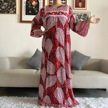 New Style African Dashiki Print Long Sleeve Loose Cotton Elegant Women  Abaya Long Dress Summer Maxi Casual Dresses Vestidos - Lootquake