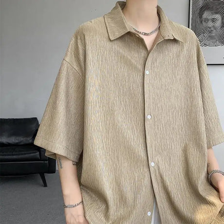 M-5XL Plus Size Mens Casual Shirt Lapel Neck Summer Streetwear Plain Color Tops Men Soft Half Sleeve Holiday Shirts Big XXXXXL - Lootquake