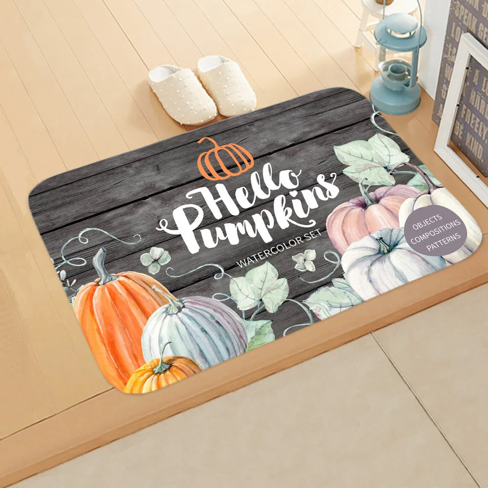 Halloween Theme  Pumpkin Witch Welcome Home Anti-Slip Door Mat Carpet  Decor Flannel Floor