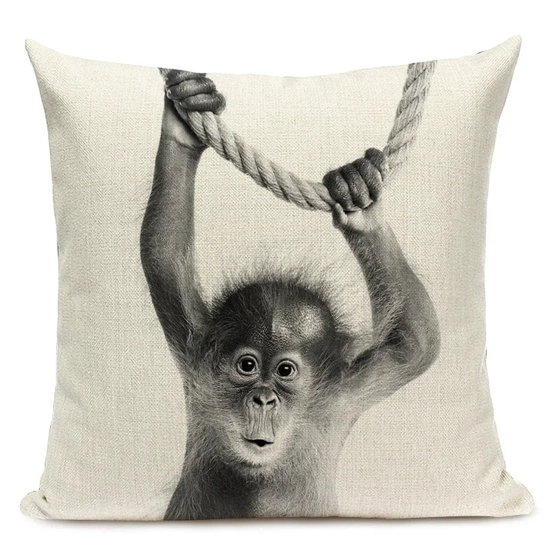 Black and White Cute Animals Cushion Cover - Animal Portrait Decoration Throw Pillow Case 45x45cm for Home Sofa Decor