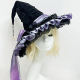 Halloween Party Witch Hat Costume Bowknot Large Black Crooked Ruched Wizard Hat Accessory