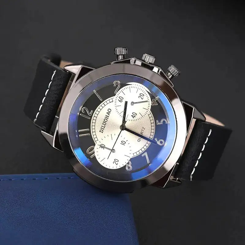 3PCS Set Fashion Mens Bracelet Necklace Watches Men Business Quartz Wrist Watch Classic Male Casual Leather Watch Reloj Hombre - Lootquake