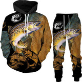 New 3D Fishing Art Print Casual Couple Hoodies Outfits Hip Hop Streetwear Hooded Sweatshirt+Sweat Pants Men's Tracksuit Set - Lootquake