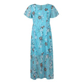 Vestidos Verano Moda 2024 Women's Swing Long Dress Chiffon Floral Short Sleeve Ruffle V Neck Fashion Waist Flowy Dress платье - Lootquake
