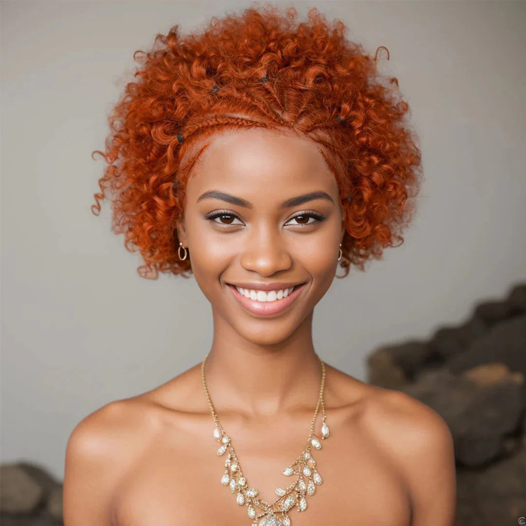 6" Afro Curly Braided Lace Front Wig | 250% Density | Brazilian Remy Hair | Short Curly Wig