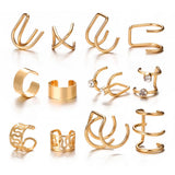 LATS Gold Color Leaves Ear Cuffs, Black Non-Piercing Ear Clip Earrings for Women & Men - Lootquake