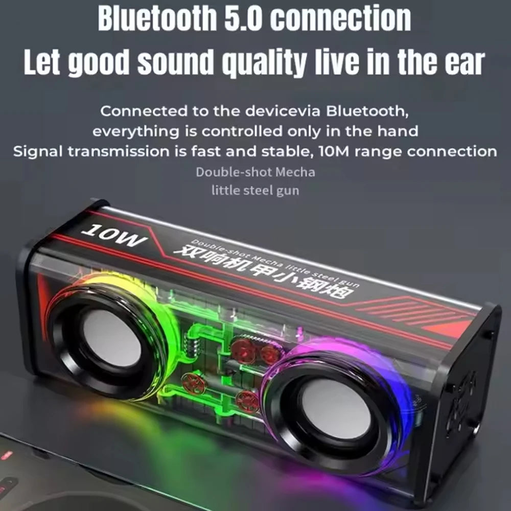 Altavoces duales Bluetooth 5.0 inalámbricos RGB1800mAh Altavoces mecánicos transparentes Efecto de luz Altavoz Subwoofer de graves Mini altavoz