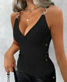 Chain Linked Surplice Neck Tank Top Sexy Button Decor Skim Sleeveless Top For Spring & Summer Women's Clothing - Lootquake