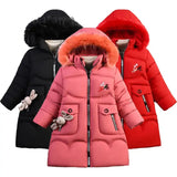 4 Color Big Size Winter Keep Warm Long Style Girls Jacket Teenage Thick Heavy Cold-proof Hooded Windbreaker Coat For Kids - Lootquake