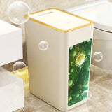 10L/12L Plastics Garbage Bin Bathroom Trash Can Slim Trash Can with One-Touch Lid Bathroom Kitchen Garbage Bin Home Supplies
