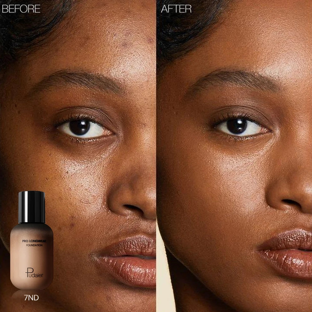 Base de maquillaje natural de larga duración Pudaier - Botella pequeña marrón, acabado mate, no pegajosa, textura cremosa, adecuada para todo tipo de piel