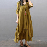 Women Elegant Linen White Dresses Bohemia Layering Vintage Robe Long Sleeve Loose Long Dress Female Autumn Vestidos - Lootquake