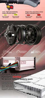 Dual Motor 10000W Top Electric Scooter 14 Inch Oversized Off-Road Tyres 72V-40AH Panasonic Brand Battery Maximum Speed 120KM/H