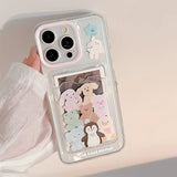 Cute Cartoon Animals Transparent Card Slot Pocket Case For iPhone