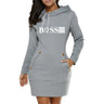 Simplicity Midi Dresses Casual Autumn Winter Daily Comfortable Fashion Slim Fit Pocket Long Sleeves Hoodies Collar Zipper Design - Lootquake