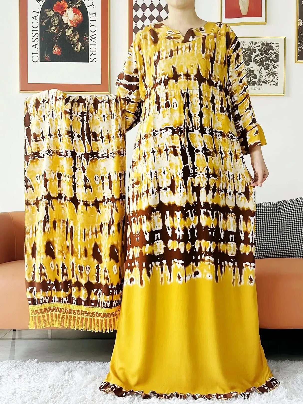 Vestido largo Abaya de algodón suelto de manga larga con estampado dashiki africano de nuevo estilo para mujer, vestido informal de verano